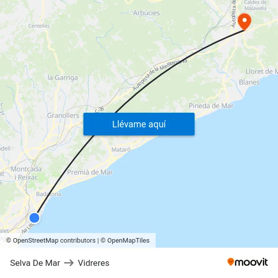 Selva De Mar to Vidreres map