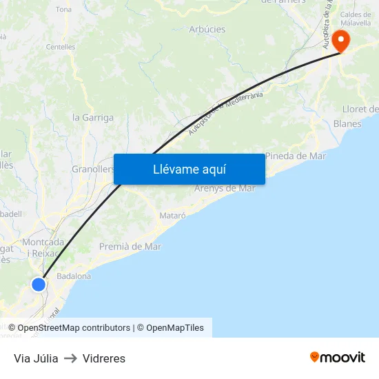 Via Júlia to Vidreres map