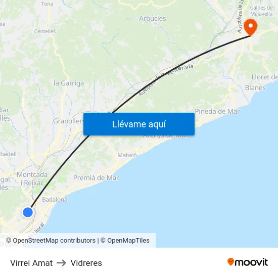 Virrei Amat to Vidreres map