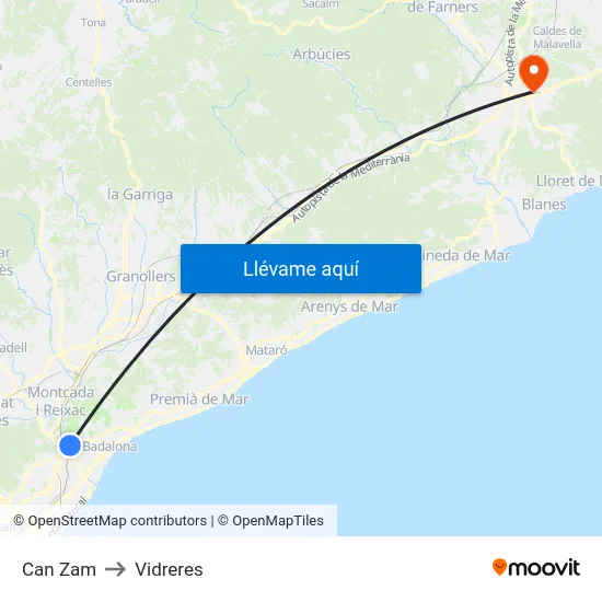 Can Zam to Vidreres map