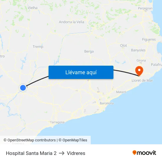 Hospital Santa Maria 2 to Vidreres map