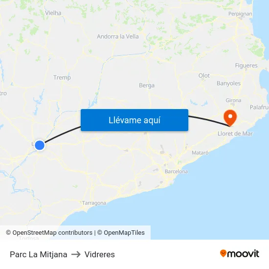 Parc La Mitjana to Vidreres map