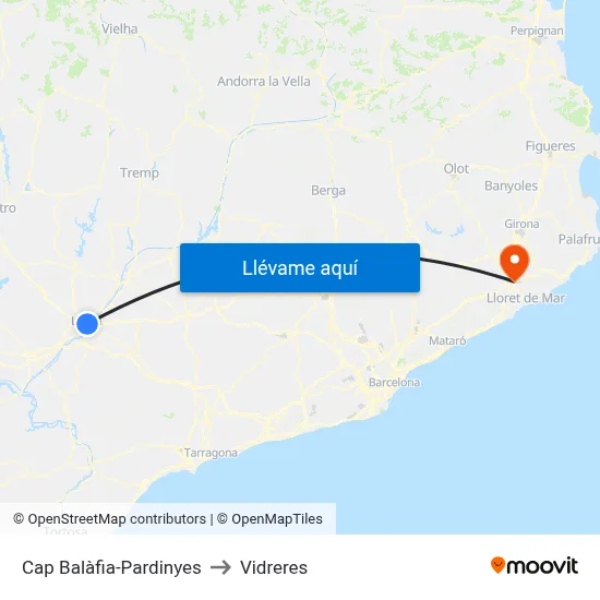 Cap Balàfia-Pardinyes to Vidreres map