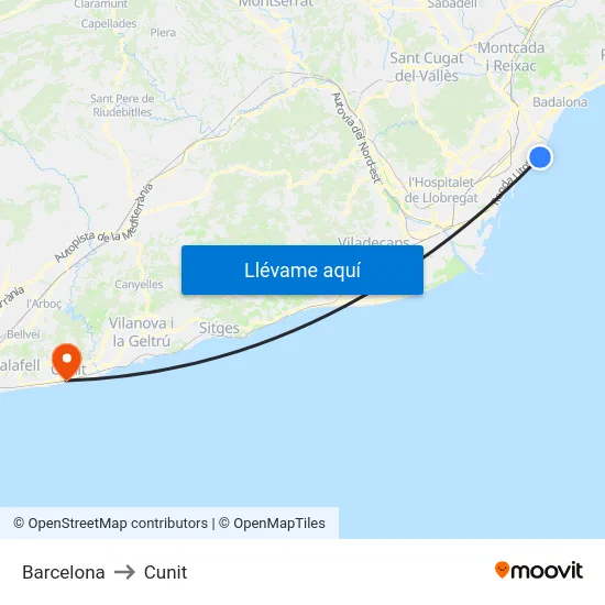 Barcelona to Cunit map