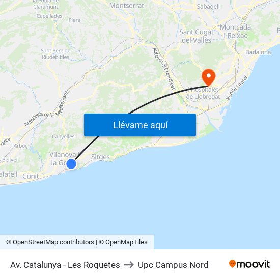 Av. Catalunya - Les Roquetes to Upc Campus Nord map