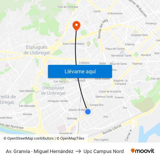 Av. Granvia - Miguel Hernández to Upc Campus Nord map
