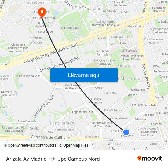 Arizala-Av Madrid to Upc Campus Nord map