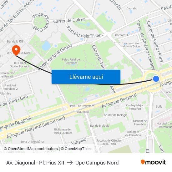 Av. Diagonal - Pl. Pius XII to Upc Campus Nord map