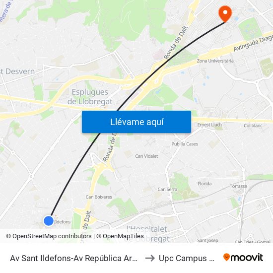 Av Sant Ildefons-Av República Argentina to Upc Campus Nord map