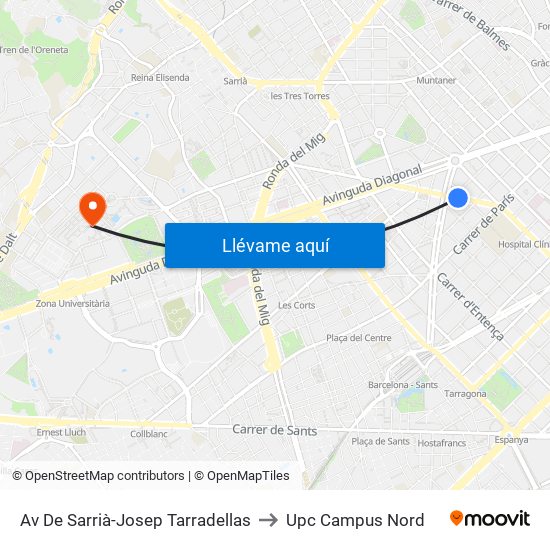 Av De Sarrià-Josep Tarradellas to Upc Campus Nord map
