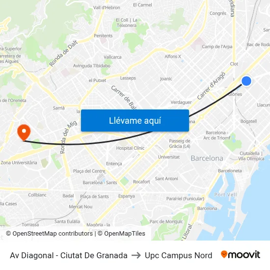 Av Diagonal - Ciutat De Granada to Upc Campus Nord map