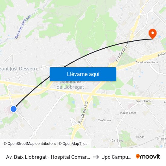 Av. Baix Llobregat - Hospital Comarcal M. Borggi to Upc Campus Nord map