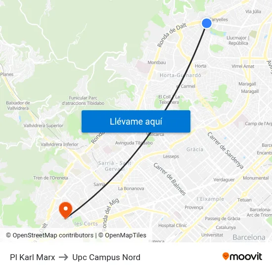 Pl Karl Marx to Upc Campus Nord map