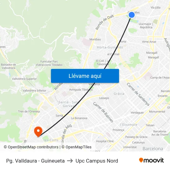 Pg. Valldaura - Guineueta to Upc Campus Nord map