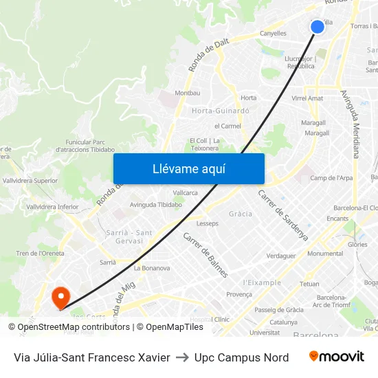 Via Júlia-Sant Francesc Xavier to Upc Campus Nord map