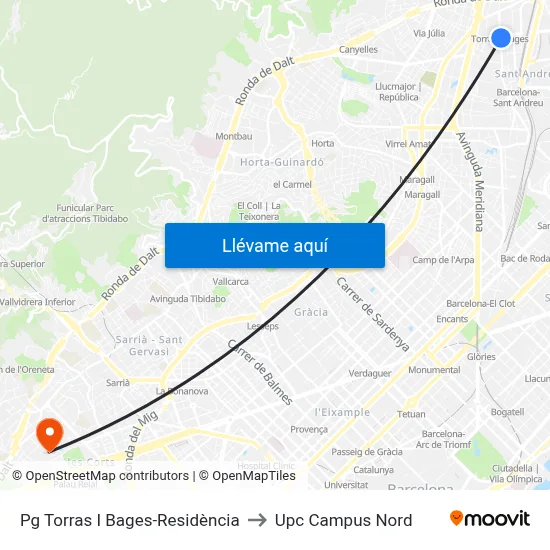 Pg Torras I Bages-Residència to Upc Campus Nord map