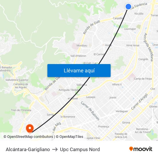 Alcántara-Garigliano to Upc Campus Nord map