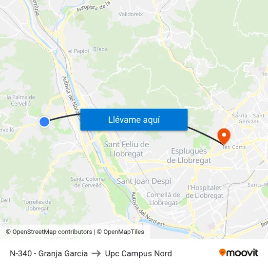 N-340 - Granja Garcia to Upc Campus Nord map