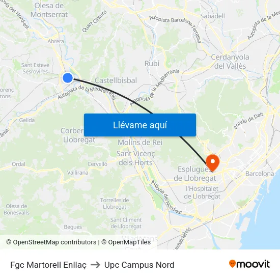 Fgc Martorell Enllaç to Upc Campus Nord map
