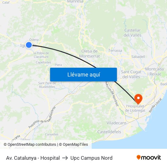 Av. Catalunya - Hospital to Upc Campus Nord map