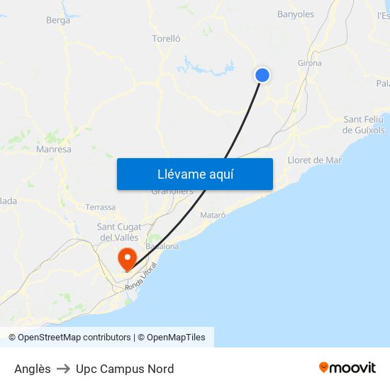 Anglès to Upc Campus Nord map