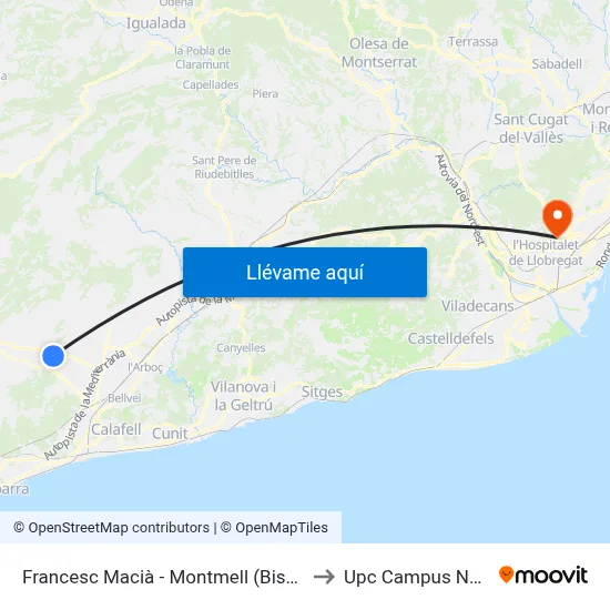 Francesc Macià - Montmell (Bisbal) to Upc Campus Nord map