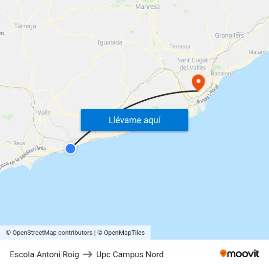 Escola Antoni Roig to Upc Campus Nord map
