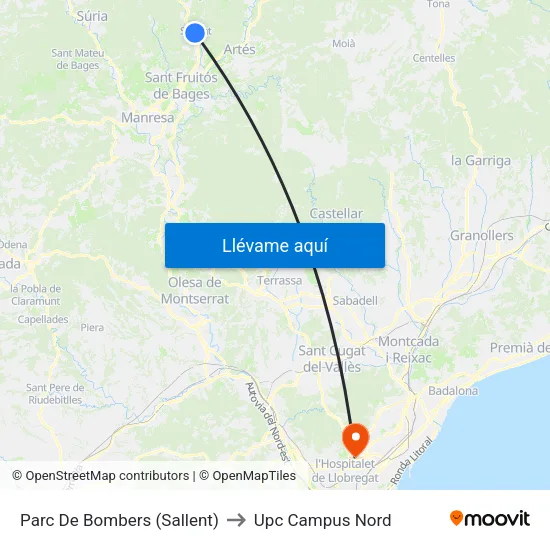 Parc De Bombers (Sallent) to Upc Campus Nord map
