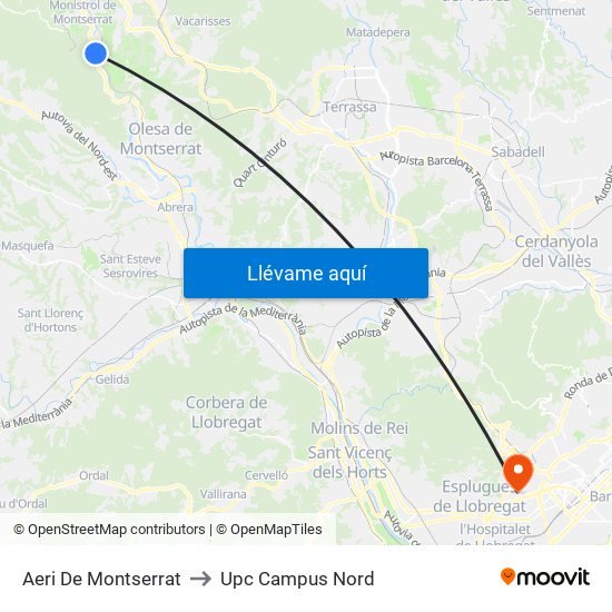 Aeri De Montserrat to Upc Campus Nord map