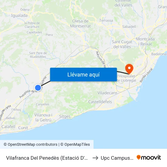 Vilafranca Del Penedès (Estació D'Autobusos) to Upc Campus Nord map