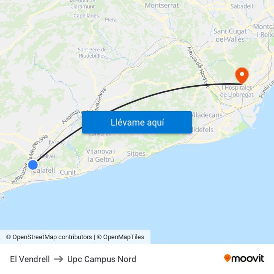 El Vendrell to Upc Campus Nord map