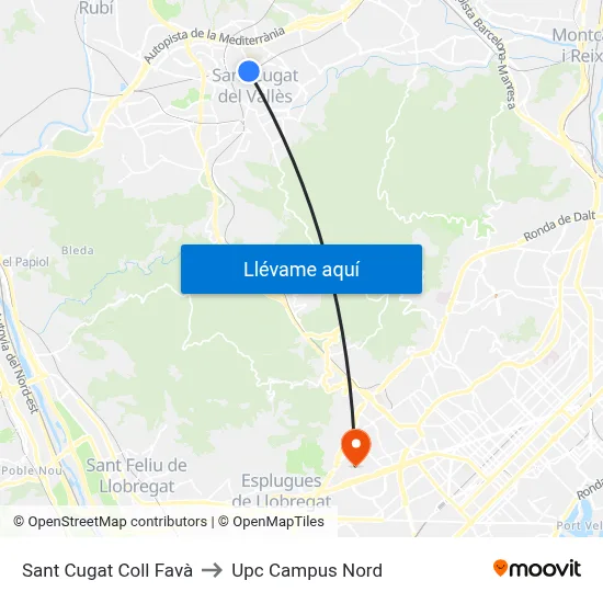 Sant Cugat Coll Favà to Upc Campus Nord map