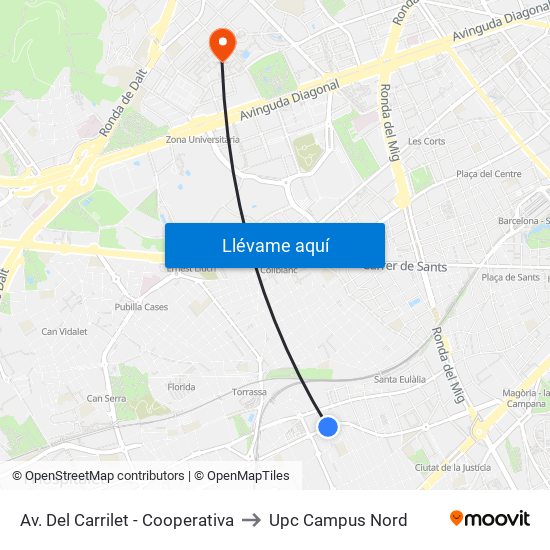 Av. Del Carrilet - Cooperativa to Upc Campus Nord map
