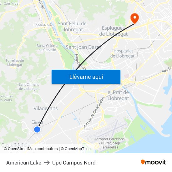 American Lake to Upc Campus Nord map