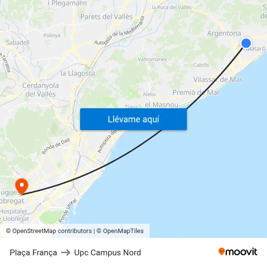 Plaça França to Upc Campus Nord map