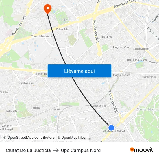 Ciutat De La Justícia to Upc Campus Nord map