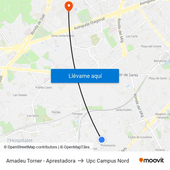 Amadeu Torner - Aprestadora to Upc Campus Nord map