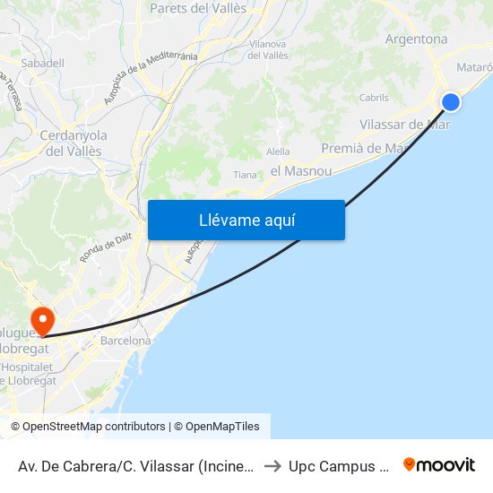 Av. De Cabrera/C. Vilassar (Incineradora) to Upc Campus Nord map