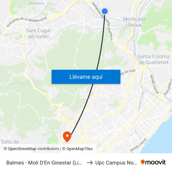 Balmes - Molí D'En Ginestar to Upc Campus Nord map