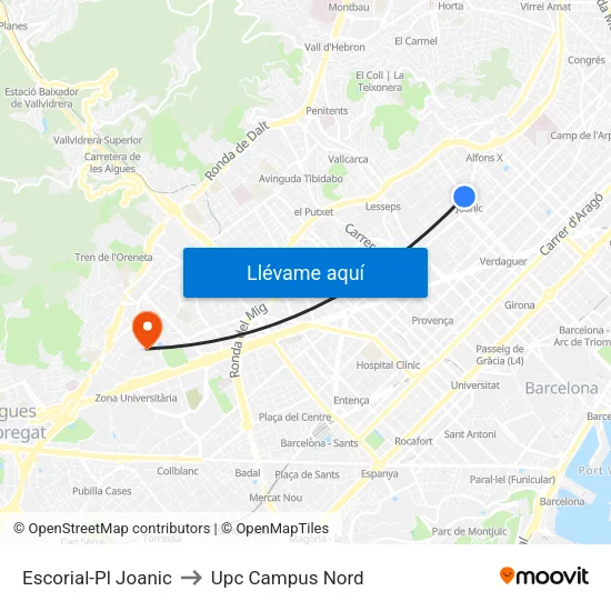 Escorial-Pl Joanic to Upc Campus Nord map