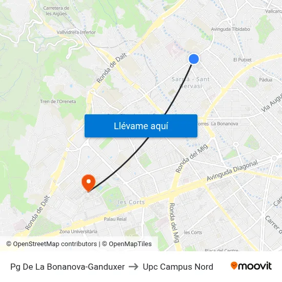 Pg De La Bonanova-Ganduxer to Upc Campus Nord map