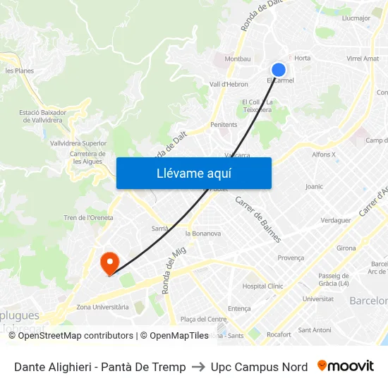 Dante Alighieri - Pantà De Tremp to Upc Campus Nord map