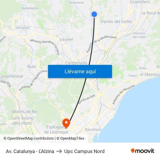 Av. Catalunya - L'Alzina to Upc Campus Nord map