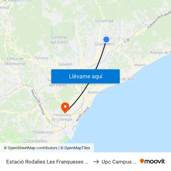 Estació Rodalies Les Franqueses Del Vallès to Upc Campus Nord map