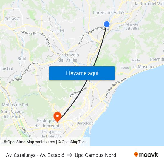Av. Catalunya - Av. Estació to Upc Campus Nord map