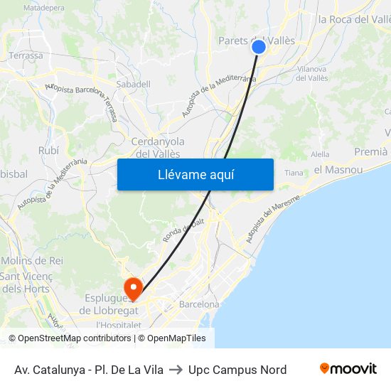 Av. Catalunya - Pl. De La Vila to Upc Campus Nord map