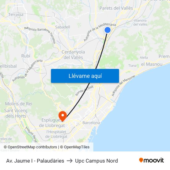 Av. Jaume I - Palaudàries to Upc Campus Nord map