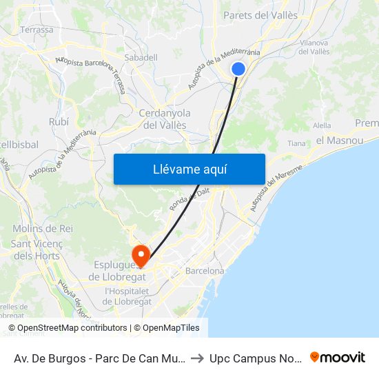 Av. De Burgos - Parc De Can Mulà to Upc Campus Nord map