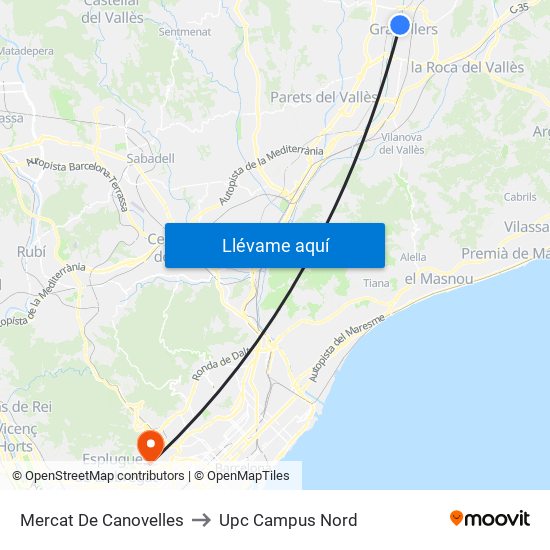 Mercat De Canovelles to Upc Campus Nord map