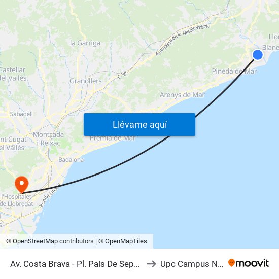 Av. Costa Brava - Pl. País De Sepharad to Upc Campus Nord map